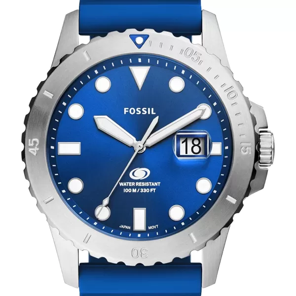 imageFossil Mens Blue Quartz Stainless Steel DiveInspired Casual WatchSilverBlue