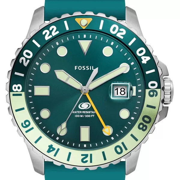 imageFossil Mens Blue Quartz Stainless Steel DiveInspired Casual WatchSilverOasis Green GMT