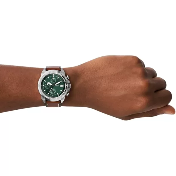 imageFossil Mens Bronson Quartz Casual Watch with Stainless Steel or Leather BandSilverGreen Dial