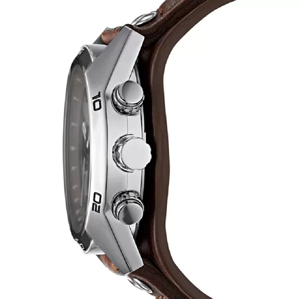 imageFossil Mens Coachman Stainless Steel and Leather Casual Cuff Quartz WatchBrown