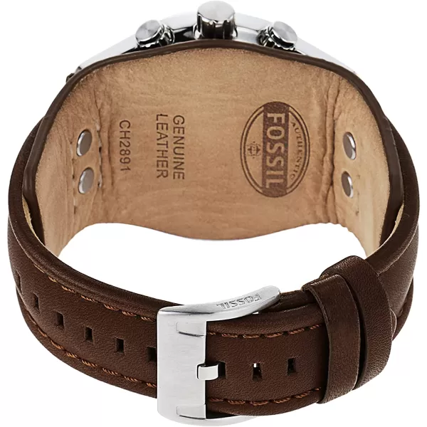 imageFossil Mens Coachman Stainless Steel and Leather Casual Cuff Quartz Watchbrownsilver