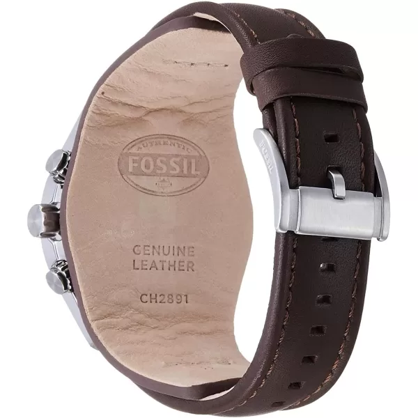 imageFossil Mens Coachman Stainless Steel and Leather Casual Cuff Quartz Watchbrownsilver