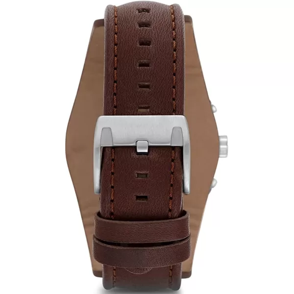 imageFossil Mens Coachman Stainless Steel and Leather Casual Cuff Quartz Watchbrownsilver