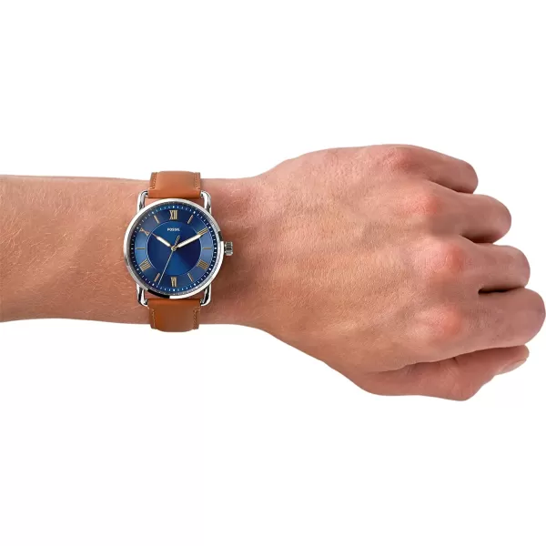 imageFossil Mens Copeland Stainless Steel and Leather Casual Quartz WatchBrown Leather  Blue Silicone