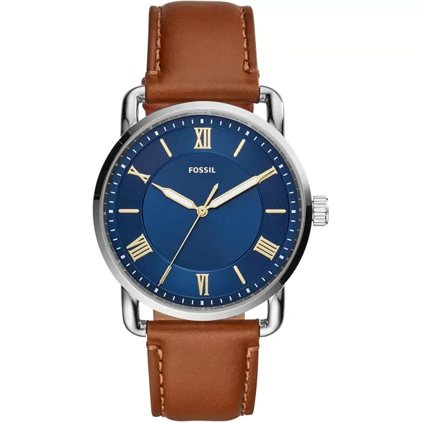 imageFossil Mens Copeland Stainless Steel and Leather Casual Quartz WatchBrown Leather  Blue Silicone