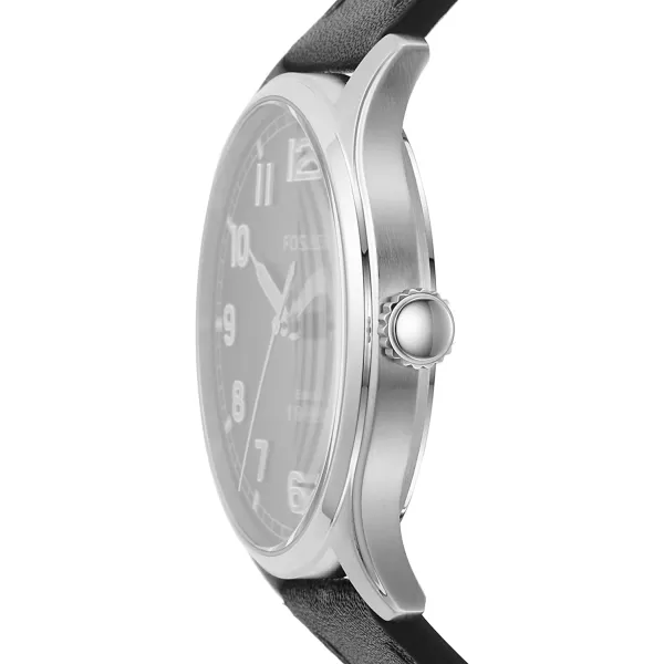 imageFossil Mens Dayliner Stainless Steel and Leather Slim Minimalist Quartz WatchSilverBlack