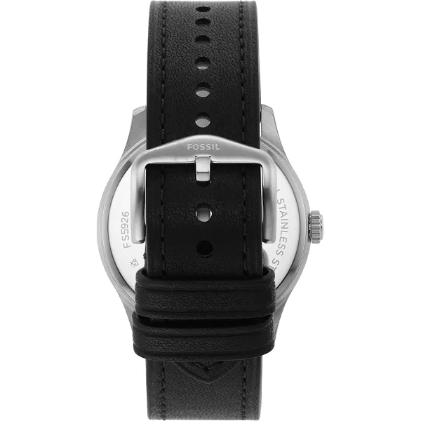 imageFossil Mens Dayliner Stainless Steel and Leather Slim Minimalist Quartz WatchSilverBlack