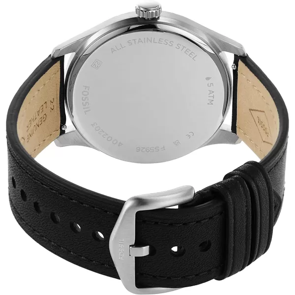 imageFossil Mens Dayliner Stainless Steel and Leather Slim Minimalist Quartz WatchSilverBlack