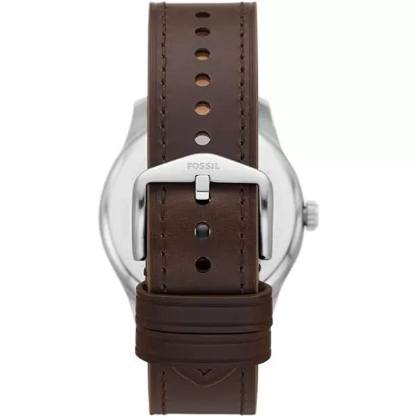 imageFossil Mens Dayliner Stainless Steel and Leather Slim Minimalist Quartz WatchSilverBrown