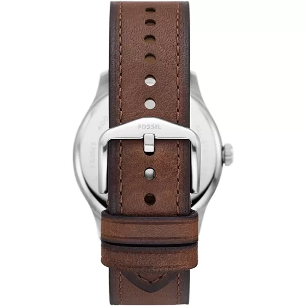 imageFossil Mens Dayliner Stainless Steel and Leather Slim Minimalist Quartz WatchSilverBrownBlue