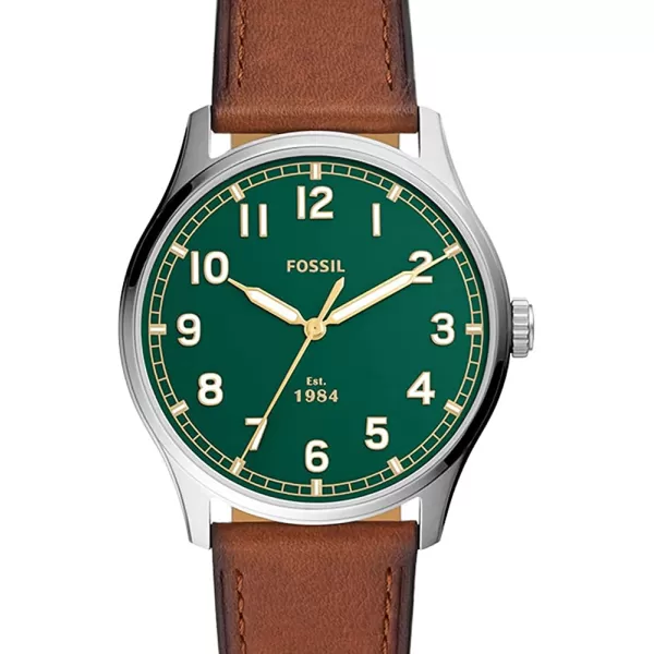 imageFossil Mens Dayliner Stainless Steel and Leather Slim Minimalist Quartz WatchSilverGreenBrown