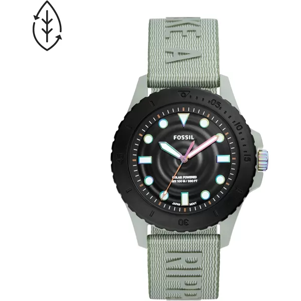 imageFossil Mens FB01 Stainless Steel DiveInspired Casual Quartz WatchBlackGreen Solar