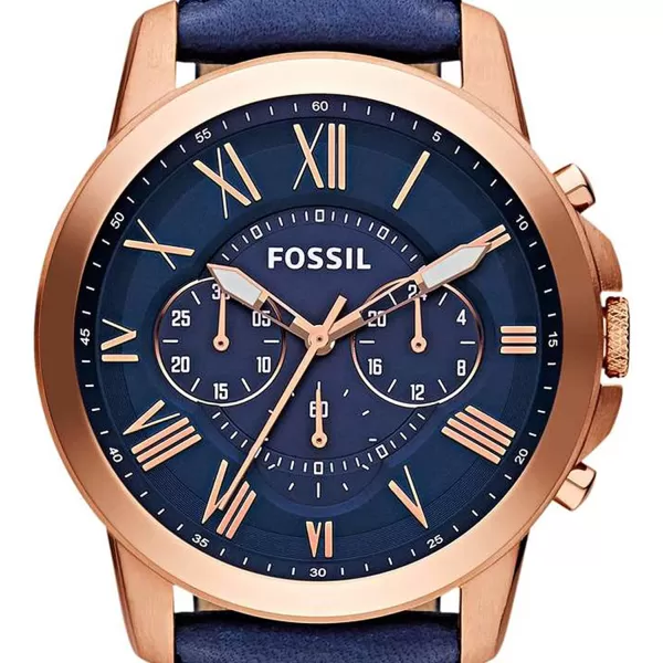 imageFossil Mens Grant Stainless Steel Quartz Chronograph WatchBlueRose gold