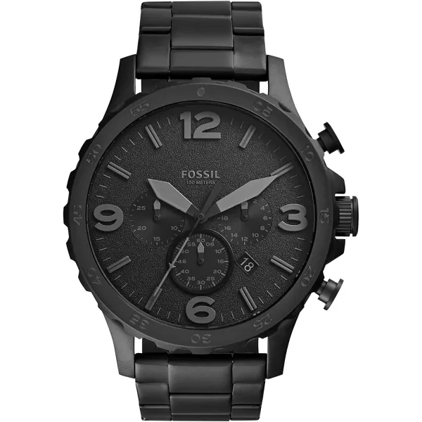 imageFossil Mens Nate Stainless Steel Quartz Chronograph WatchBlack Leather