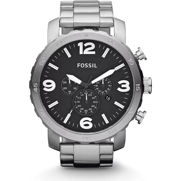 imageFossil Mens Nate Stainless Steel Quartz Chronograph WatchSilver Black  Silicone Strap