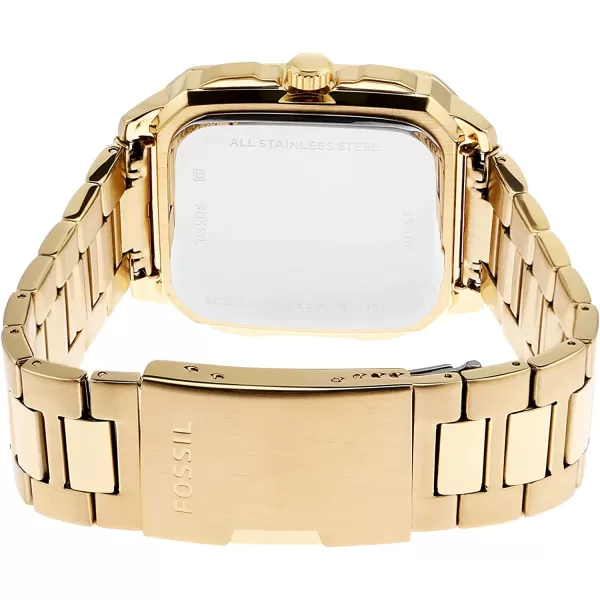 imageFossil Mens Quartz Inscription Stainless Steel Square WatchGold