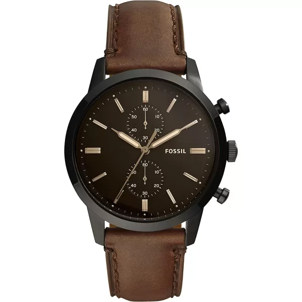 imageFossil Mens Townsman Stainless Steel and Leather Casual Quartz Chronograph WatchBrown  Black Leather