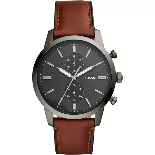 imageFossil Mens Townsman Stainless Steel and Leather Casual Quartz Chronograph WatchSmokeBrown  Card Case