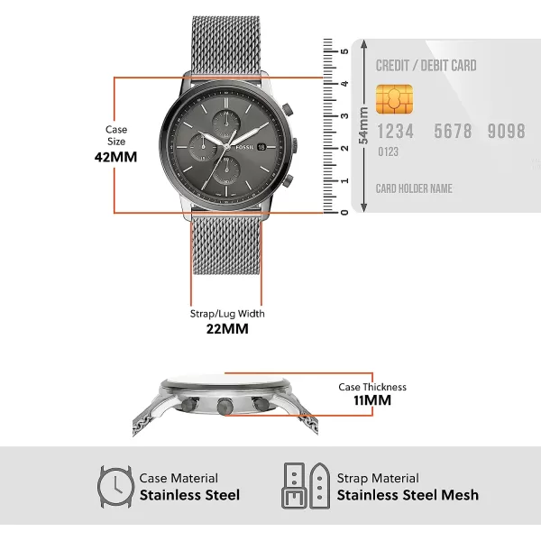 imageFossil Minimalist Mens Watch with Leather or Stainless Steel Band Chronograph or Analog Watch Display with Slim Case DesignSilver Mesh Chrono