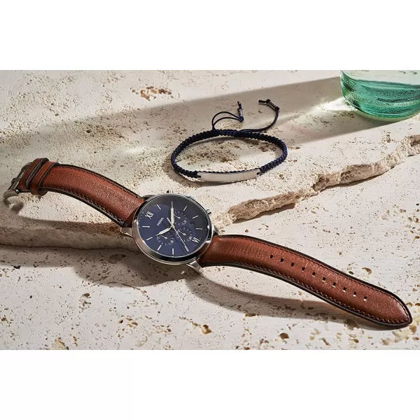 imageFossil Neutra Mens Chronograph Watch with Stainless Steel Bracelet or Genuine Leather BandSilver Brown Bracelet Set