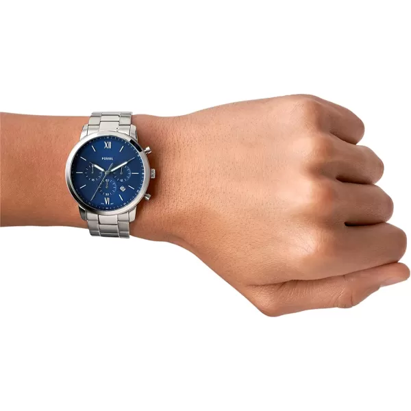 imageFossil Neutra Mens Chronograph Watch with Stainless Steel Bracelet or Genuine Leather BandSilverBlue