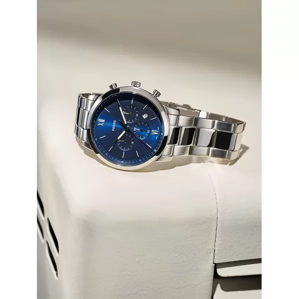 imageFossil Neutra Mens Chronograph Watch with Stainless Steel Bracelet or Genuine Leather BandSilverBlue