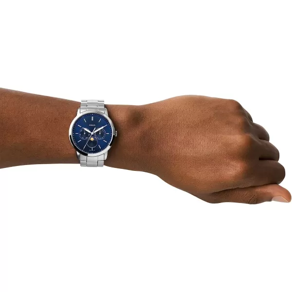 imageFossil Neutra Mens Chronograph Watch with Stainless Steel Bracelet or Genuine Leather BandSilverBlue Moonphase