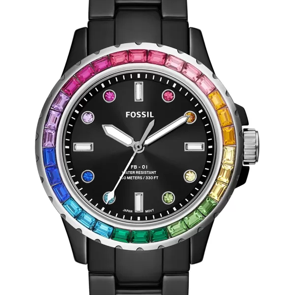 imageFossil Womens FB01 Stainless Steel DiveInspired Casual Quartz WatchBlack Rainbow