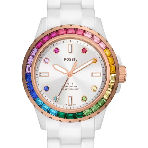 imageFossil Womens FB01 Stainless Steel DiveInspired Casual Quartz WatchWhite Rainbow