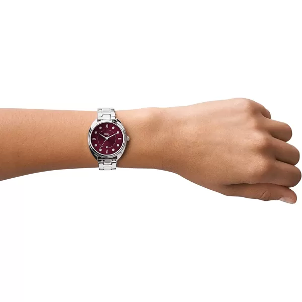 imageFossil Womens Gabby Stainless Steel CrystalAccented Quartz WatchSilverBurgundy