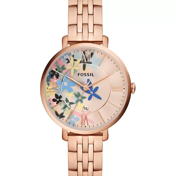 imageFossil Womens Jacqueline Quartz Stainless Steel Dress WatchRose Gold Floral