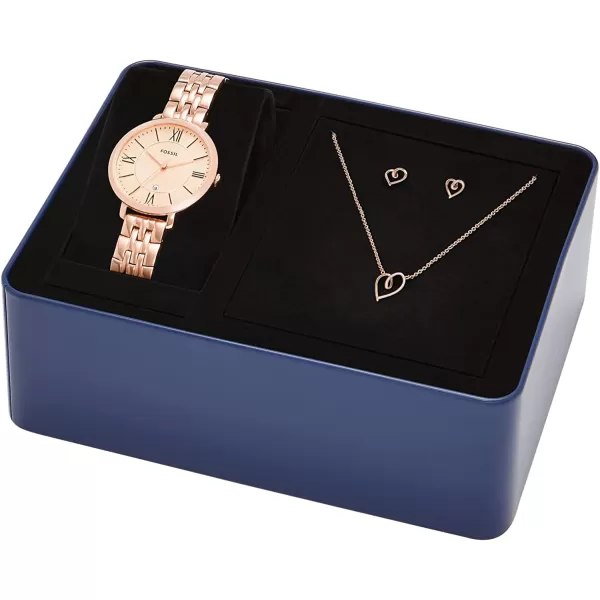 imageFossil Womens Jacqueline Quartz Stainless Steel Dress WatchRose GoldJewelry Gift Set