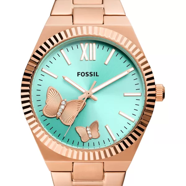 imageFossil Womens Scarlette Stainless Steel Quartz WatchRose GoldGreen Butterfly