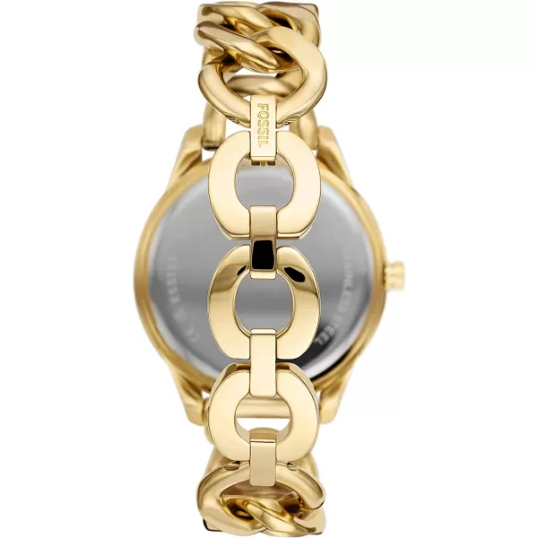 imageFossil Womens Stella Stainless Steel CrystalAccented Multifunction Quartz WatchGold Chain