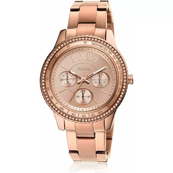 imageFossil Womens Stella Stainless Steel CrystalAccented Multifunction Quartz WatchRose Gold