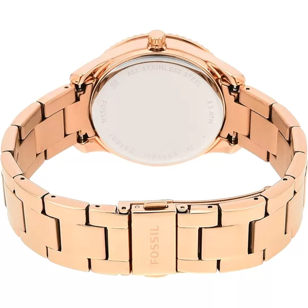 imageFossil Womens Stella Stainless Steel CrystalAccented Multifunction Quartz WatchRose Gold Glitz