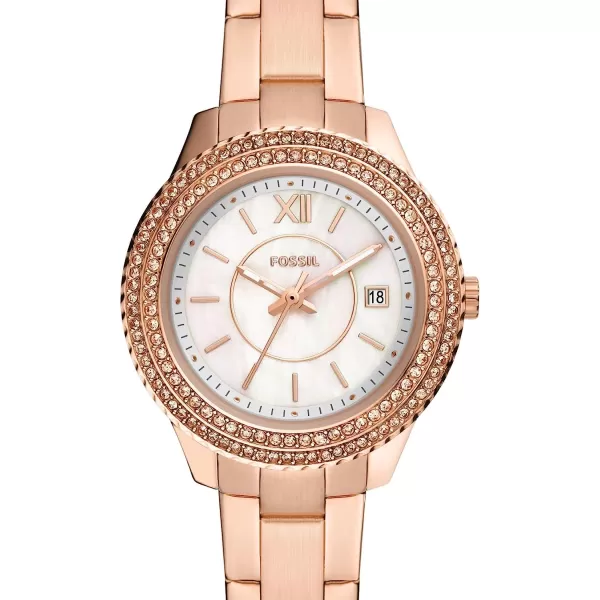 imageFossil Womens Stella Stainless Steel CrystalAccented Multifunction Quartz WatchRose Gold Mini