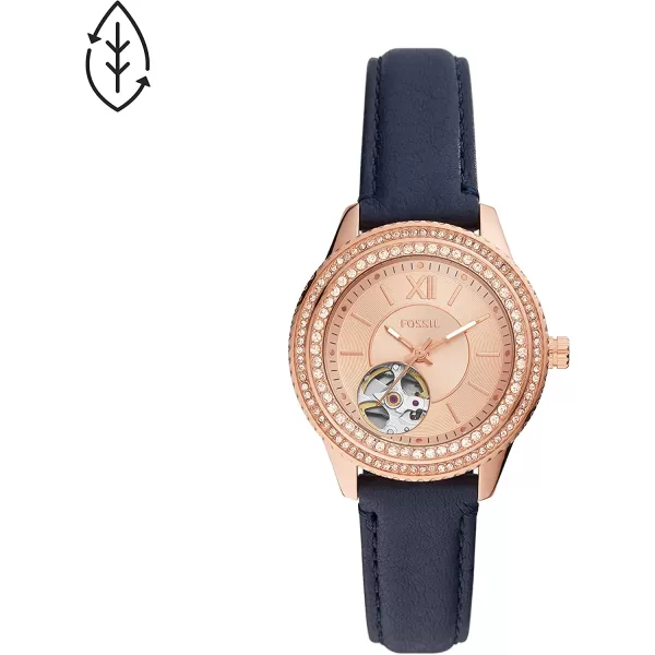 imageFossil Womens Stella Stainless Steel CrystalAccented Multifunction Quartz WatchRose GoldNavy Auto