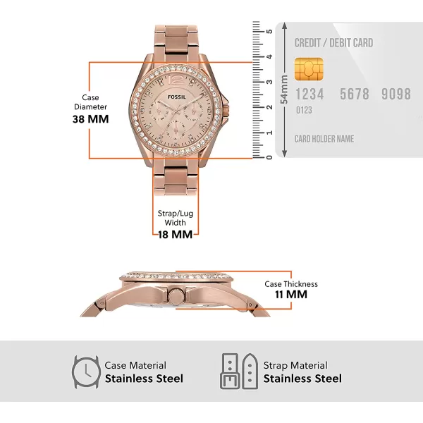 imageWomens  Rose Gold Fossil Riley Stainless Steel CrystalAccented Multifunction Quartz Watch