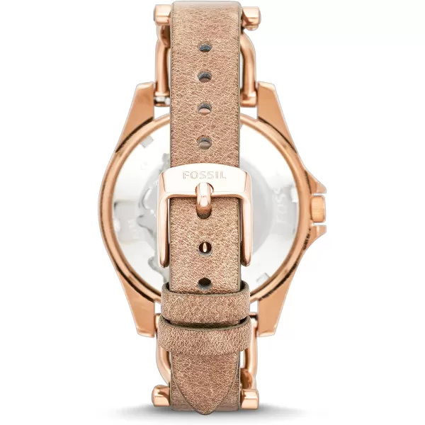 imageWomens  Rose Gold Tan Fossil Riley Stainless Steel CrystalAccented Multifunction Quartz Watch