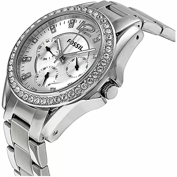 imageWomens  Silver Fossil Riley Stainless Steel CrystalAccented Multifunction Quartz Watch