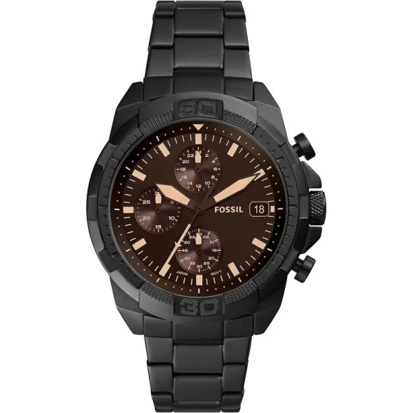 imageFossil Bronson Mens Watch with Stainless Steel Bracelet or Genuine Leather Band Chronograph or ThreeHand Analog DisplayBlack BlackBrown