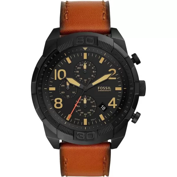 imageFossil Bronson Mens Watch with Stainless Steel Bracelet or Genuine Leather Band Chronograph or ThreeHand Analog DisplayBlack Brown