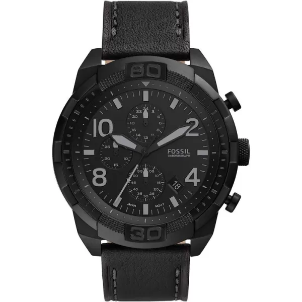 imageFossil Bronson Mens Watch with Stainless Steel Bracelet or Genuine Leather Band Chronograph or ThreeHand Analog DisplayBlack Leather