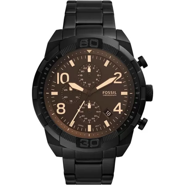 imageFossil Bronson Mens Watch with Stainless Steel Bracelet or Genuine Leather Band Chronograph or ThreeHand Analog DisplayBlackBrown Dial