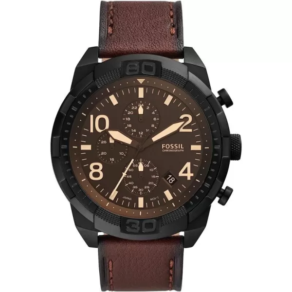 imageFossil Bronson Mens Watch with Stainless Steel Bracelet or Genuine Leather Band Chronograph or ThreeHand Analog DisplayBlackBrown Leather