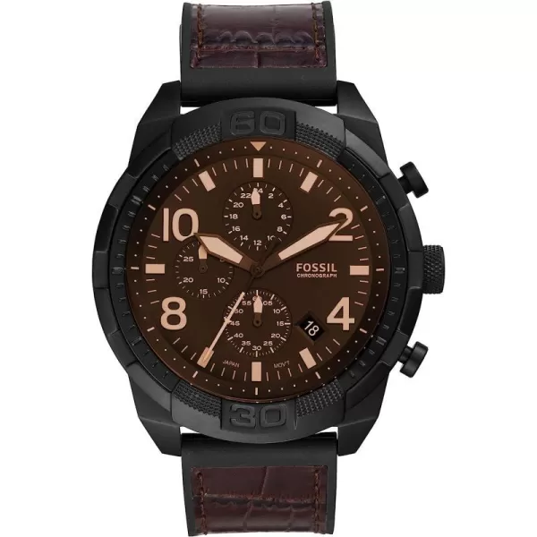 imageFossil Bronson Mens Watch with Stainless Steel Bracelet or Genuine Leather Band Chronograph or ThreeHand Analog DisplayBlackDark Brown