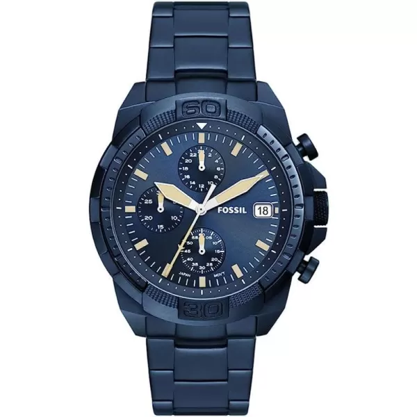 imageFossil Bronson Mens Watch with Stainless Steel Bracelet or Genuine Leather Band Chronograph or ThreeHand Analog DisplayBlue