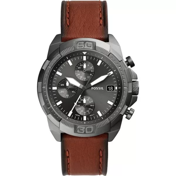 imageFossil Bronson Mens Watch with Stainless Steel Bracelet or Genuine Leather Band Chronograph or ThreeHand Analog DisplaySmoke Dark Brown