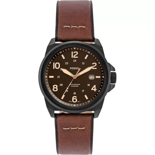 imageFossil Bronson Mens Watch with Stainless Steel Bracelet or Genuine Leather Band Chronograph or ThreeHand Analog DisplayThreeHand BlackBrown